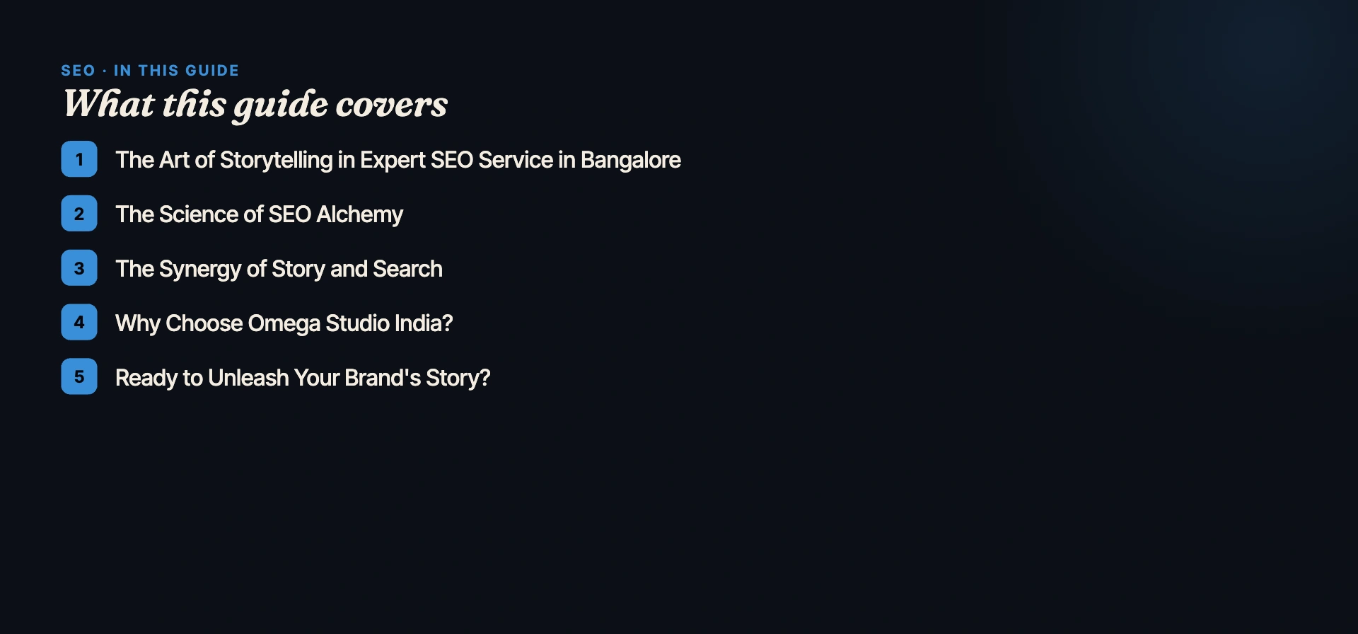 What this guide covers — Omega Studio India