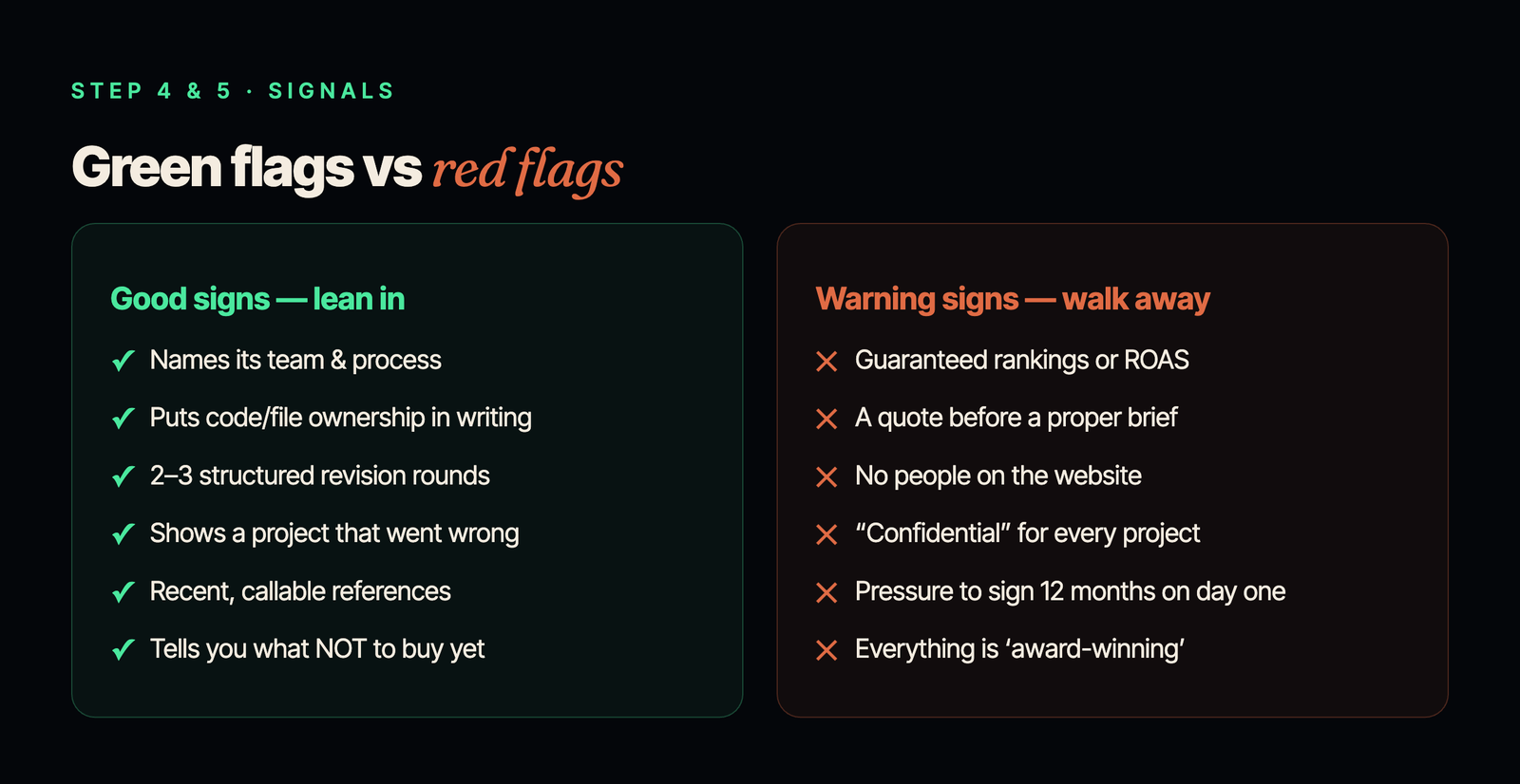 Green flags vs red flags when choosing a creative agency