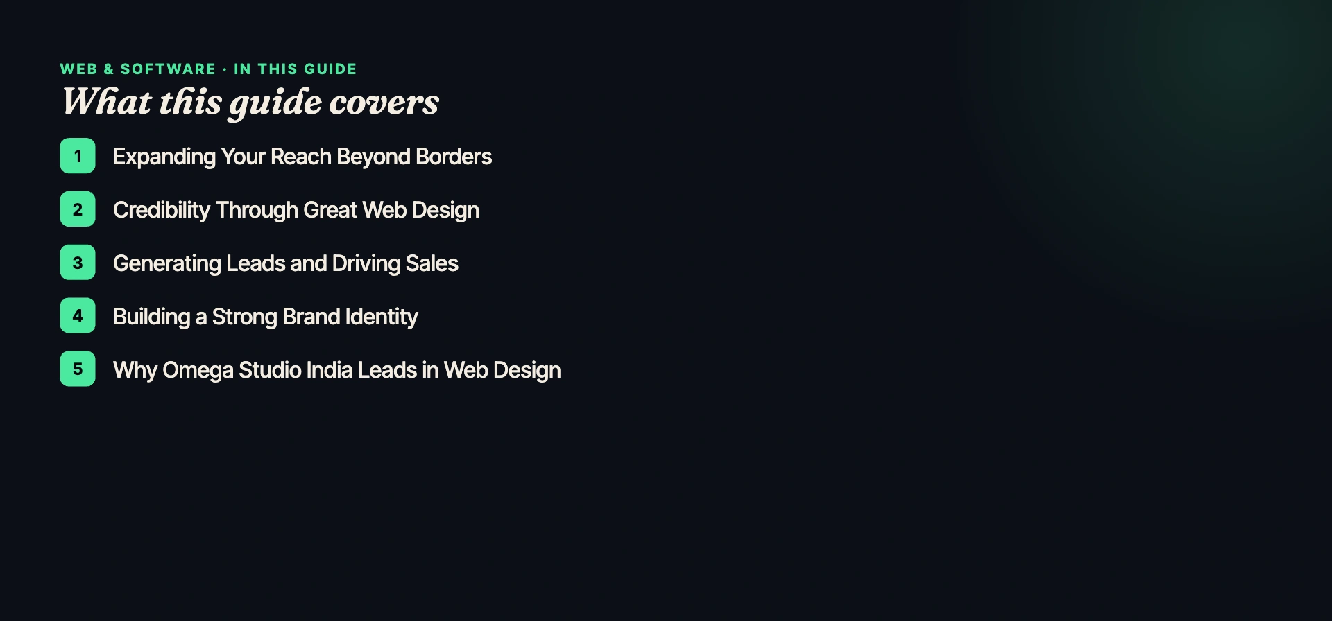 What this guide covers — Omega Studio India